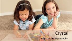  Presentation with two cute sisters playing - Cool new theme with color crayon - cute little sisters coloring together backdrop and a  colored foreground