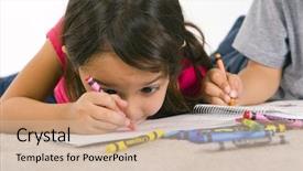  Presentation with red carpet limosine - Beautiful PPT theme featuring color crayon - little girl laying backdrop and a soft green colored foreground