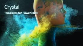  Presentation with design teal color - Presentation theme enhanced with color design concept mannequinn head background and a tawny brown colored foreground