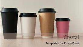  Presentation with paper cups - Amazing slides having color-disposable-paper-cups backdrop and a coral colored foreground