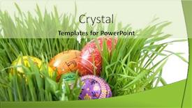  Presentation with green color - Amazing PPT theme having color easter eggs in nest from green grass on white backdrop and a soft green colored foreground