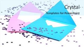  Presentation with confetti - PPT theme consisting of color envelopes and confetti isolated on white background and a arctic colored foreground