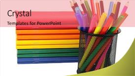  Presentation with exercise - Colorful presentation design enhanced with color exercise book and pencil backdrop and a coral colored foreground