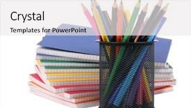  Presentation with pen and a book - Slide set consisting of color exercise book and pencil background and a white colored foreground