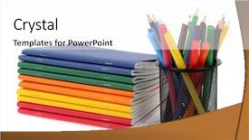  Presentation with exercise - PPT theme with color exercise book and pencil background and a white colored foreground
