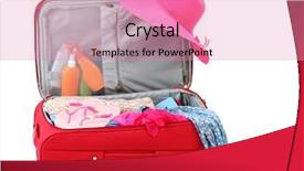  Presentation with clothing wooden clothes hanger object - Cool new PPT theme with color fee - suitcase with summer clothes backdrop and a coral colored foreground