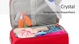  Presentation with suitcase - Cool new PPT layouts with color fee - suitcase with summer clothes backdrop and a light gray colored foreground