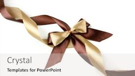  Presentation with satin - Colorful presentation enhanced with color gift satin ribbon bow isolated on white backdrop and a lemonade colored foreground