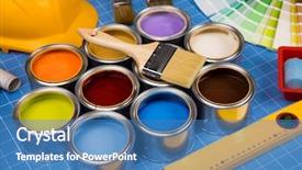  Presentation with paint brush - Presentation theme having color guide samples blue background and a teal colored foreground