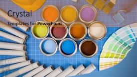  Presentation with paint brush - Cool new presentation with color guide samples blue backdrop and a gold colored foreground