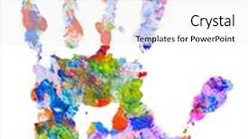  Presentation with hand print - Colorful PPT theme enhanced with color hand print on white isolated backdrop and a white colored foreground