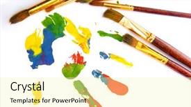  Presentation with hand print - PPT theme having color hand print with brushes background and a blonde colored foreground