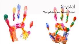  Presentation with color - Slides having color hand prints isolated background and a sky blue colored foreground