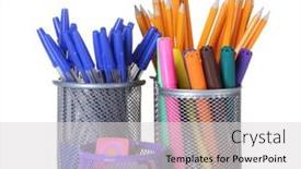  Presentation with color - Amazing PPT theme having color-holders-for-office-supplies backdrop and a light gray colored foreground