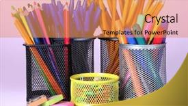  Presentation with hai color - PPT theme with color holders for office supplies background and a gold colored foreground