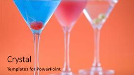  Presentation with color orange - Audience pleasing slides consisting of color in martini glass betty blue cocktail cosmopolitan cocktail and dry martini over colorful orange background backdrop and a coral colored foreground