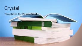  Presentation with magazines - PPT layouts consisting of color magazines background and a light blue colored foreground