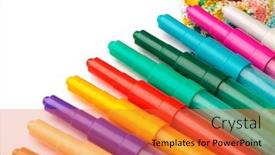  Presentation with creativity - Beautiful theme featuring color marker pens with child's drawing on a table art creativity background backdrop and a red colored foreground