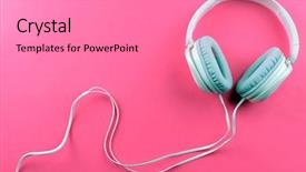  Presentation with headphones - Cool new presentation with color music - headphones on pink background backdrop and a coral colored foreground
