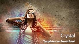  Presentation with concert symphony woman dancing in grass - Presentation theme having color music - image of young pretty woman background and a coral colored foreground