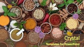  Presentation with vitamins on wooden herbal - Colorful PPT theme enhanced with color nature - herb and spice seasoning backdrop and a tawny brown colored foreground
