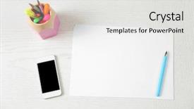  Presentation with pen - Colorful presentation design enhanced with color notes - blank paper and pen backdrop and a white colored foreground