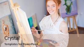  Presentation with artist - Amazing theme having color pallete - cheerful pretty young woman artist backdrop and a lemonade colored foreground