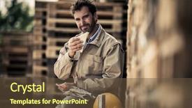  Presentation with warehouse cold storage - Cool new presentation theme with color pallete - warehouse worker sitting on pallets backdrop and a  colored foreground