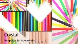  Presentation with color pencils - PPT theme with color pencils collage background and a coral colored foreground