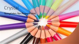 Presentation with abstract rainbow color prism - PPT theme featuring color-pencils-for-drawing-rainbow background and a teal colored foreground