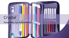  Presentation with color - PPT theme consisting of color pencils in pencil case background and a  colored foreground