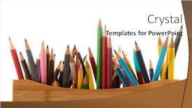  Presentation with color pencils - PPT theme featuring color-pencils-in-wooden-box background and a white colored foreground