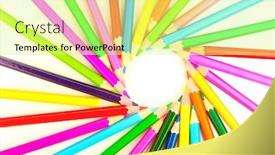  Presentation with color pencils - Cool new slides with color pencils isolated on white backdrop and a blonde colored foreground