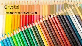  Presentation with color pencils - Slide set with color-pencils-isolated-on-white background and a yellow colored foreground