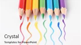  Presentation with scroll paper isolated on white - Cool new presentation with color pencils isolated on white backdrop and a  colored foreground