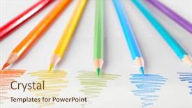  Presentation with color pencils - Audience pleasing PPT layouts consisting of color pencils isolated on white backdrop and a  colored foreground