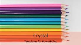  Presentation with color pencils - Colorful presentation theme enhanced with color pencils isolated on white backdrop and a  colored foreground