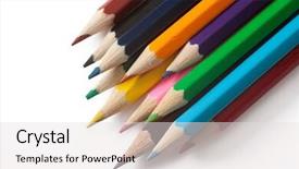  Presentation with color pencils - Audience pleasing presentation theme consisting of color pencils isolated on white background backdrop and a light gray colored foreground