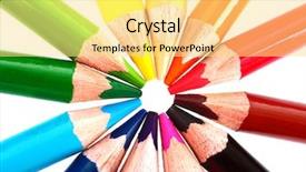  Presentation with color pencils - Slide set consisting of color pencils isolated on white background background and a yellow colored foreground