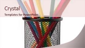  Presentation with color pencils - Colorful slide deck enhanced with color pencils isolated on white background close up backdrop and a lemonade colored foreground