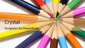  Presentation with color pencils - PPT theme enhanced with color pencils on a white background background and a yellow colored foreground