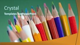  Presentation with green color - Slide set featuring color-pencils-on-the-green background and a ocean colored foreground