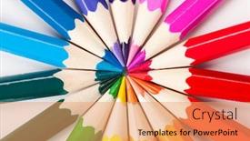  Presentation with color pencils - Amazing PPT theme having color pencils on white background backdrop and a coral colored foreground