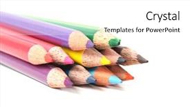  Presentation with color pencils - Cool new PPT theme with color pencils on white backdrop and a white colored foreground