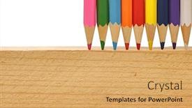 Presentation with color pencils - PPT layouts enhanced with color pencils on wood background background and a yellow colored foreground