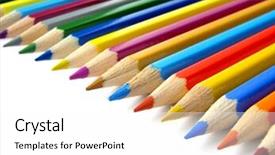  Presentation with color pencils - Amazing presentation theme having color-pencils-set-diagonal-fragment backdrop and a white colored foreground