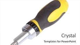  Presentation with mechanical - Amazing slides having color photo of a mechanical screwdriver on a white background backdrop and a white colored foreground