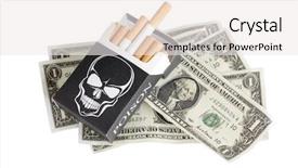  Presentation with cigarettes - Colorful slide deck enhanced with color photo of a pack of cigarettes and money backdrop and a white colored foreground
