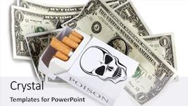  Presentation with cigarettes - PPT theme enhanced with color photo of a pack of cigarettes and money background and a lemonade colored foreground