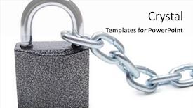  Presentation with padlock - Theme consisting of color photo of a padlock with chain on white background background and a white colored foreground